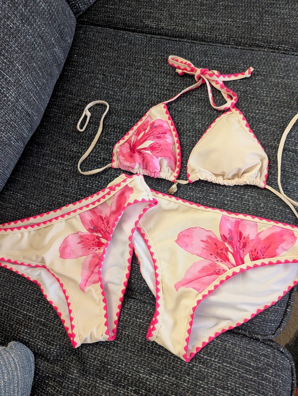 Floral Pink & Cream Triangle Bikini Set - Women Intimates & Sleepwear